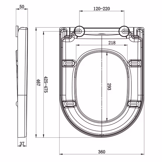 Sedile WC con cerniera a sgancio rapido EU Urea, allungato, accessorio sanitario (Au108)